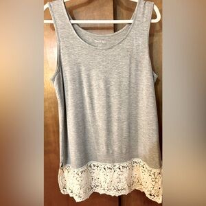 Gray Lace Trim Tank Top